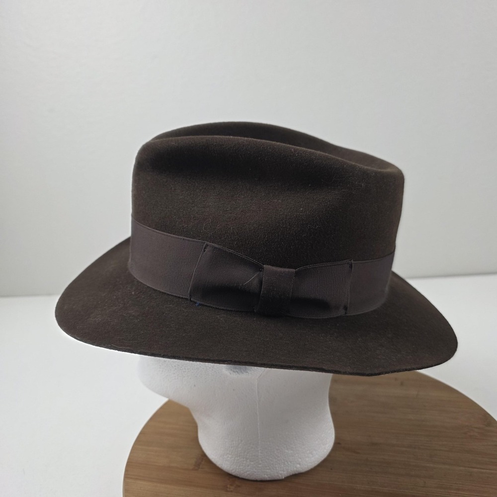 Vintage Mallory By Stetson Hat Fedora Fitted Mens 7 1/8 Brown Wool Raider 70s